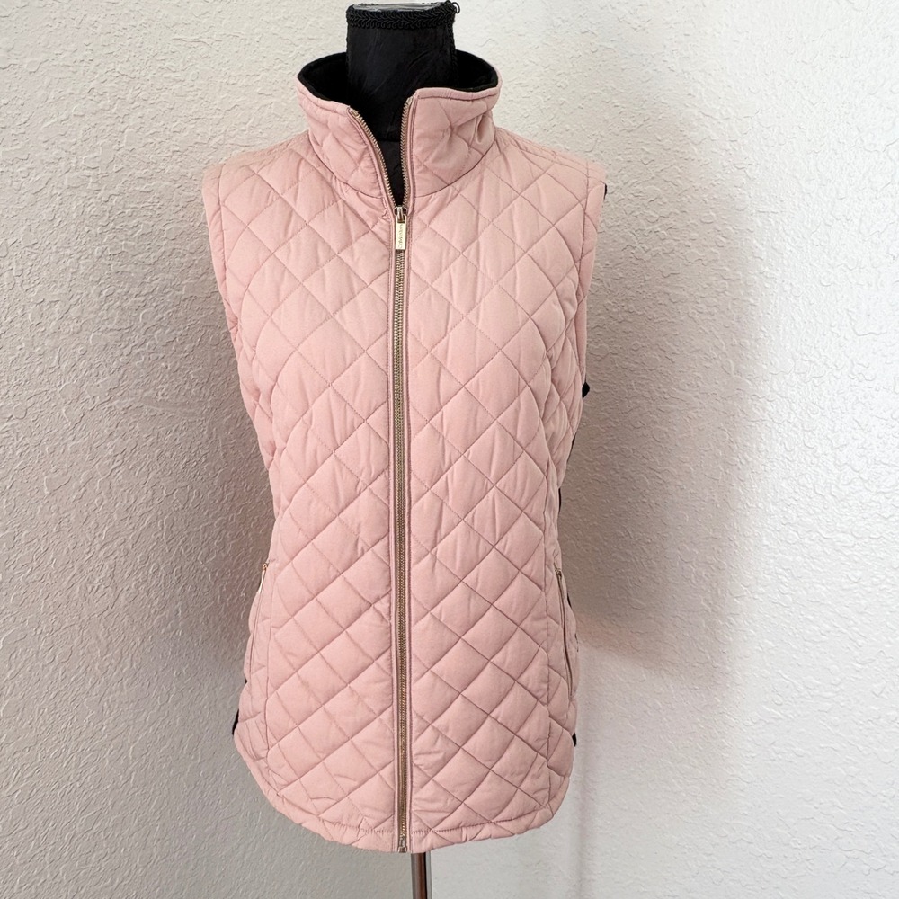 Calvin Klein Quilted Ribbed Sides Vest Womens L Pink Black‎